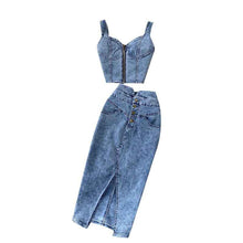 Load image into Gallery viewer, Hong Kong StyleinsWomen&#39;s suit2020New Women&#39;s Sexy Short Camisole High Waist Denim Skirt Fashion