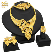 Load image into Gallery viewer, Dubai 24K Gold Accessories African Bridal Jewelry Set Saudi Women Necklace Bracelet Earrings Four-Piece Ring Set