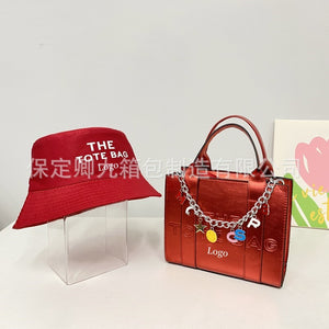 Shiny Women's Bag 2023 Spring New Embossed Popular Letter Tote Bag Ins European and American Fashion Crossbody Shoulder Bag