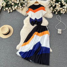 Load image into Gallery viewer, Summer Design Sense Niche Pleated Print Chiffon Top+High Waist Slimming Pleated Skirt Skirt Two-Piece Suit Fashion