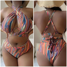 Load image into Gallery viewer, 2023New Cross-Border Amazon European and American Sexy plus Size Printing Split High Waist Bikini Swimsuit Factory Wholesale