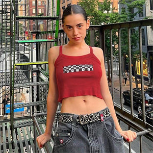 D23TP018European and American Women's Clothing New2023Summer New Fashion Printed Camisole Sexy Midriff-Baring Top Women