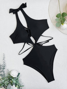 New One-Piece Swimsuit Halter Bikini European and American Swimsuit Women's Hollow Swimwear Solid Colorbikini6503