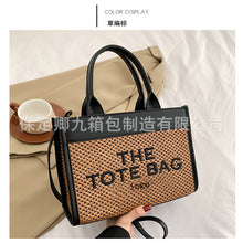 Load image into Gallery viewer, Straw Tote Bag Niche2023Women&#39;s Cross-Border Small Square Bag Letter Splicing tote bag Foreign Trade Handbags