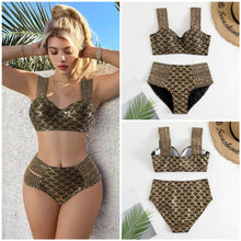 Load image into Gallery viewer, 2023New Foreign Trade Amazon European and American Sexy Bronzing High Waist Split Bikini Women&#39;s Swimsuit Factory Wholesale