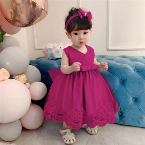 Cross-Border  baby Girl's Princess Dress Bow Lace Children's Dress Girl Dress