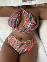 Load image into Gallery viewer, 2023New Cross-Border Amazon European and American Sexy plus Size Printing Split High Waist Bikini Swimsuit Factory Wholesale