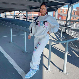 YJ22255Summer New Fashion Simple Casual Slim-Fit Letters English Printing Design Sweatshirt and Sweatpants Suit