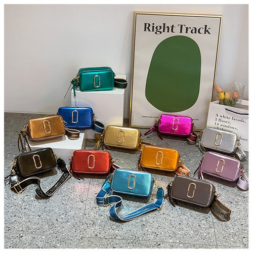 Europe and America Cross Border Bags for Women2023PU LeatherPUTextured Wide Shoulder Strap Crossbody BaginsGlossy Female Camera Bag