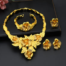 Load image into Gallery viewer, Dubai 24K Gold Accessories African Bridal Jewelry Set Saudi Women Necklace Bracelet Earrings Four-Piece Ring Set