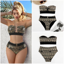 Load image into Gallery viewer, 2023New Foreign Trade Amazon European and American Sexy Bronzing High Waist Split Bikini Women&#39;s Swimsuit Factory Wholesale