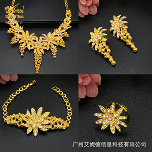 Cross-Border Middle East Bride Necklace Ring Earring Bracelet Four-Piece Indian Wedding Accessories Jewelry Set Wholesale