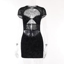 Load image into Gallery viewer, JY23463Autumn New Hot Girl Sexy Slim Hip Short Skirt Fashion Flocking Lace Hollow Dress Women