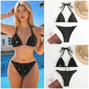 2023New Foreign Trade Cross-Border Amazon European and American Sexy Bronzing Split Bikini Women's Swimsuit Factory Wholesale