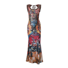 Load image into Gallery viewer, insEuropean and american women&#39;s clothing2023Summer New Fashion Retro Tie-Dye Printed SexyUCollar Slim Dress Long Dress