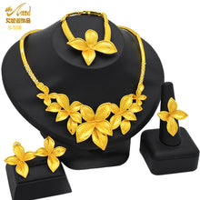 Load image into Gallery viewer, Dubai 24K Gold Accessories African Bridal Jewelry Set Saudi Women Necklace Bracelet Earrings Four-Piece Ring Set