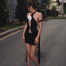 Load image into Gallery viewer, European and American Fashion Summer New Sexy Crossover Lace up Halter Stitching Flower Cutout Navel Dress for Women