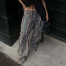 Load image into Gallery viewer, American Street Wandering Style Frayed Split Jeans Women&#39;s Low Waist Loose Distressed Straight Slimming Mop Trousers