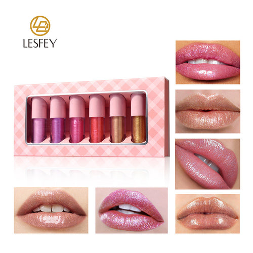 LESFEY 6Color Lipstick Set Fashion Liquid Lipstick Lipgloss Sets Natural Moisturizer Waterproof Moisturizing Lip Makeup Cosmetics