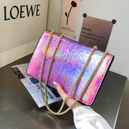 Cross-Border Fashion Women's Bag2023New Bright Leather Shoulder Bag European and American High Quality Crossbody Bag Popular Patent Leather Chain Women's Bag