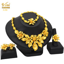 Load image into Gallery viewer, Dubai 24K Gold Accessories African Bridal Jewelry Set Saudi Women Necklace Bracelet Earrings Four-Piece Ring Set