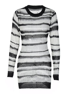 Sexy Knitted Sweater Hip Skirt2023Autumn Europe and America Cross Border Women's New Long Sleeve Striped Dress Wholesale