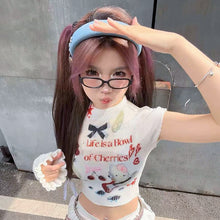 Load image into Gallery viewer, M23TP284Millennium Hot Girl Style Cute Printed Short Sleeve O-neck Short Top Women&#39;s Slim Fit Slimming Summer New