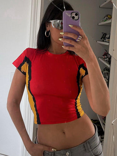 Hot Girl Midriff-Baring Short SleeveTT-shirt2023Autumn Europe and America Cross Border New Women's Clothing Fashion Print round Neck Tops Wholesale