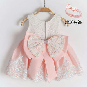 Cross-Border  baby Girl's Princess Dress Bow Lace Children's Dress Girl Dress