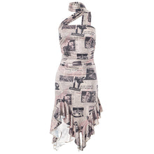 Load image into Gallery viewer, Q23DS314American Retro Irregular Design Distressed Newspaper Printing off-Neck Dress for Women Summer New