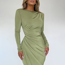 Load image into Gallery viewer, JY23441Europe and America Cross Border Waist Pleated Long Sleeve Dress2023Autumn New Sexy Waist Sheath Skirt