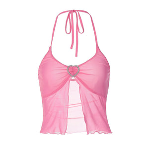 AliExpressinsNew Style Hot Girl Sexy Pink Mesh Stitching Wrapped Chest Halter Vest One Piece Dropshipping