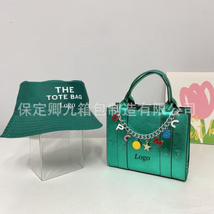 Shiny Women's Bag 2023 Spring New Embossed Popular Letter Tote Bag Ins European and American Fashion Crossbody Shoulder Bag