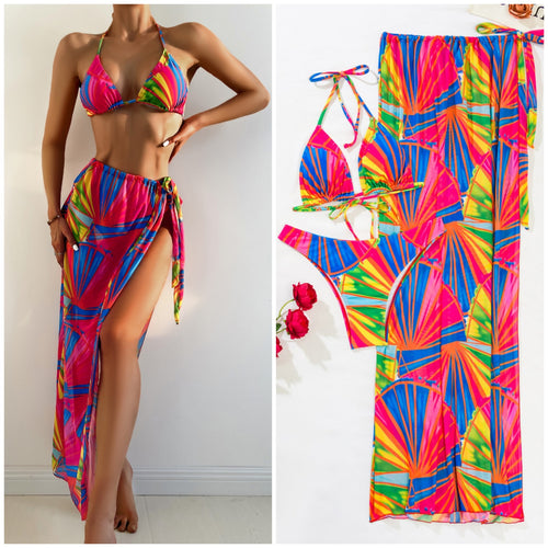 2023New Foreign Trade Cross-Border Amazon European and American Sexy Gauze Skirt Split Bikini Women's Swimsuit Factory Wholesale