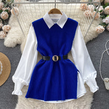 Load image into Gallery viewer, Light Luxury Socialite Suit Women&#39;s Loose Long Sleeve White Shirt Top+Slit Knitted Vest Jacket Two-Piece Set0.4kg