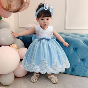 Cross-Border  baby Girl's Princess Dress Bow Lace Children's Dress Girl Dress