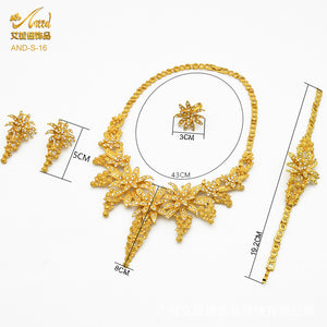 Cross-Border Middle East Bride Necklace Ring Earring Bracelet Four-Piece Indian Wedding Accessories Jewelry Set Wholesale