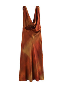 2023Summer New Women's Clothing European and American Style Draped Collar Silk Satin Textured Printed Dress8029439 703