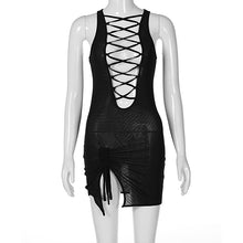 Load image into Gallery viewer, European And American-Style2023Summer Women&#39;s Clothing New Mesh Sexy Cutout Lace-upVCollar Elegant Slim Dress Wholesale