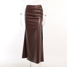 Load image into Gallery viewer, YL23449Autumn New Faux Leather Pleated Suit Irregular Sexy Top Temperament Slim Fit Slit Skirt Women