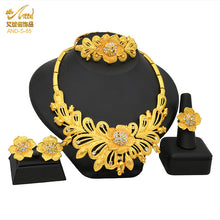 Load image into Gallery viewer, Dubai 24K Gold Accessories African Bridal Jewelry Set Saudi Women Necklace Bracelet Earrings Four-Piece Ring Set