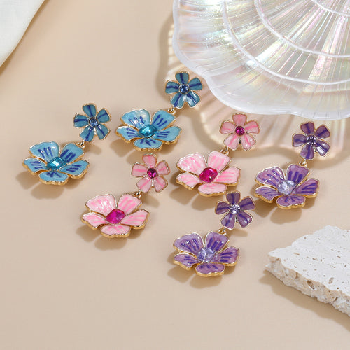 2023Enamel Earrings Flower Eardrops Female European and American High Profile Fashion Alloy Ear Rings Cross-Border Wholesaleearring