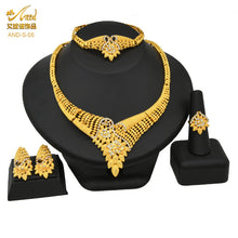 Load image into Gallery viewer, Dubai 24K Gold Accessories African Bridal Jewelry Set Saudi Women Necklace Bracelet Earrings Four-Piece Ring Set