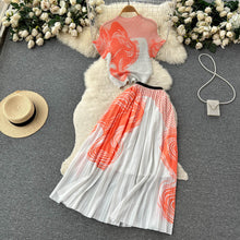 Load image into Gallery viewer, Summer Design Sense Niche Pleated Print Chiffon Top+High Waist Slimming Pleated Skirt Skirt Two-Piece Suit Fashion