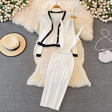 Load image into Gallery viewer, FashionvCollar Long Sleeve Knitted Top Shawl Cardigan Two-Piece Suit Mid-Length Tight Elastic Hip Dress