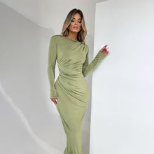 Load image into Gallery viewer, JY23441Europe and America Cross Border Waist Pleated Long Sleeve Dress2023Autumn New Sexy Waist Sheath Skirt