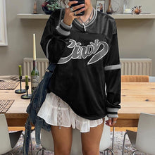 Load image into Gallery viewer, American Street Style Hip Hop Letter Graffiti Contrast Color Sweatshirt Women&#39;s Loose GlossVCollarbfFashionable Pullover Top