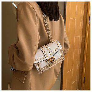 Transparent Rivet Bag Women2023New Women's Shoulder Messenger Bag Trendy Versatile Chain Bag Cross-Border Small Square Bag