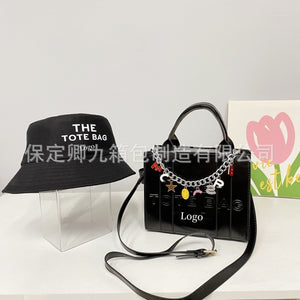 Shiny Women's Bag 2023 Spring New Embossed Popular Letter Tote Bag Ins European and American Fashion Crossbody Shoulder Bag