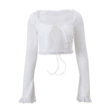 Load image into Gallery viewer, 2023Autumn New Style French Square Collar Knitted Lace-up Cardigan Long Sleeve Top Fashion Temperament Cake Skirt Outfit